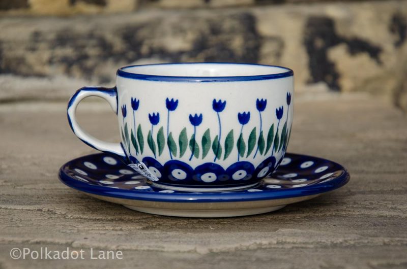 Cup and Saucer Tulip Spot from Polkadot Lane Polish Pottery