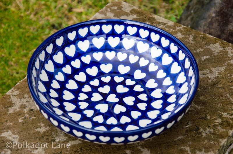 Polish Pottery Hearts Pattern Salad Bowl From Polkadot Lane UK