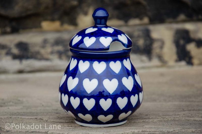 Hearts Sugar Bowl Ceramika Artystyczna Polish pottery from Polkadot Lane