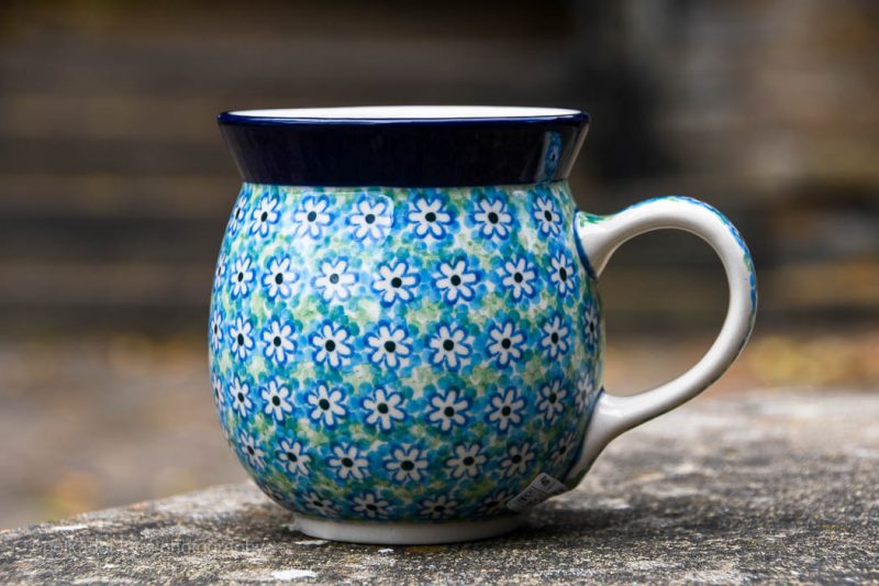 Polish Pottery Turquoise Daisy Pattern Large mug by Ceramika Artystyczna