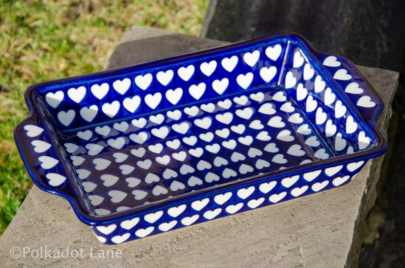 Hearts Pattern Oven Dish With Handles by Ceramika Artystyczna