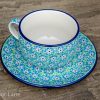 Cup and Saucer Turquoise Daisy Pattern Polish Pottery