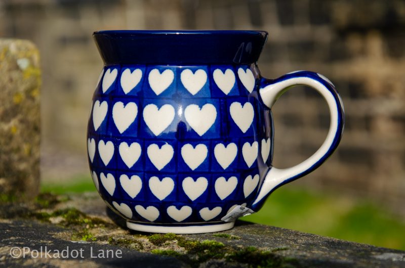 Hearts Pattern Large Mug from Polkadot Lane Polish Pottery