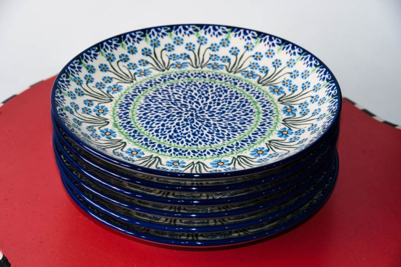 Polish Pottery set of six Forget Me Not Dinner Plates by Ceramika Artystyczna.