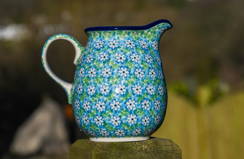 Polish Pottery Turquoise Daisy Small Jug by Ceramika Artystyczna