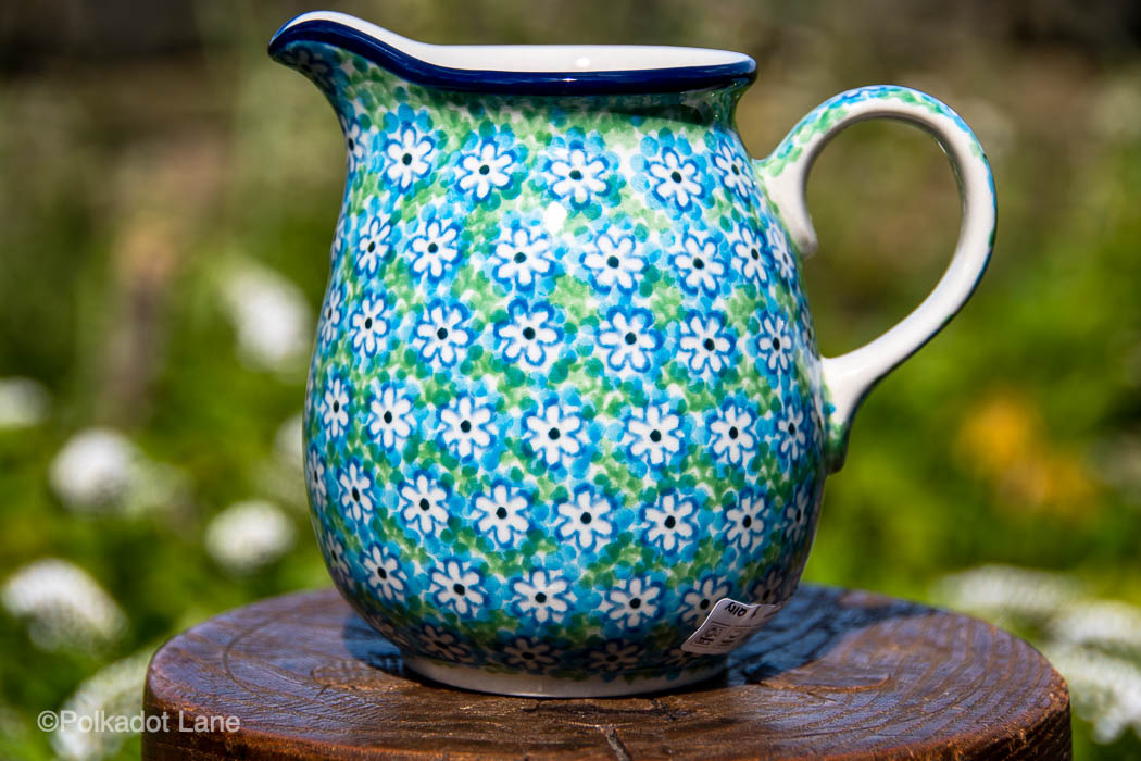 Turquoise Daisy Small Jug Polkadot Lane Polish Pottery shop and online