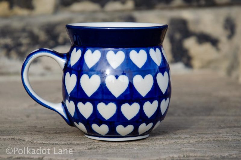 Polish Pottery Hearts Pattern Small Mug from Polkadot Lane UK