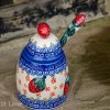 Polish Pottery Jam Pot with Matching Spoon from Polkadot Lane UK