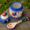 Andy Polish Pottery Jam Pot with Matching Spoon Unikat Pattern