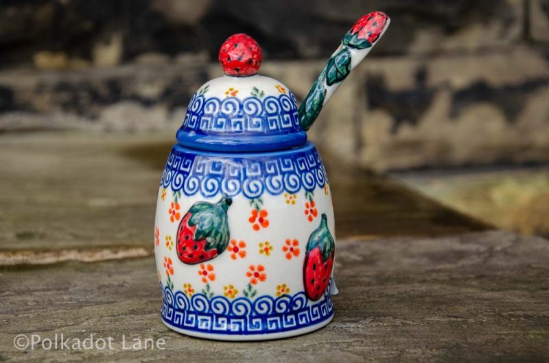 Polish Pottery Jam Pot Strawberry pattern by Ceramika Andy