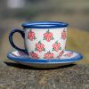 Cup and Saucer Andy Polish Pottery Ditzy Flowers Red from Polkadot Lane UK