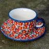 Ditzy Red Flower Cup and Saucer Ceramika Manufaktura Polish Pottery