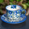 Cup and Saucer Hanging Berry Andy Polish Pottery from Polkadot Lane UK