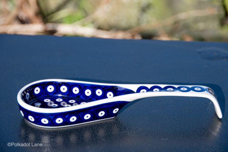 Large Blue Spotty Spoon Rest by Ceramika Manufaktura Polish Pottery