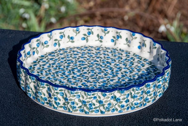Blue Berry Leaf Flan Dish by Ceramika Artystyczna Polish Pottery