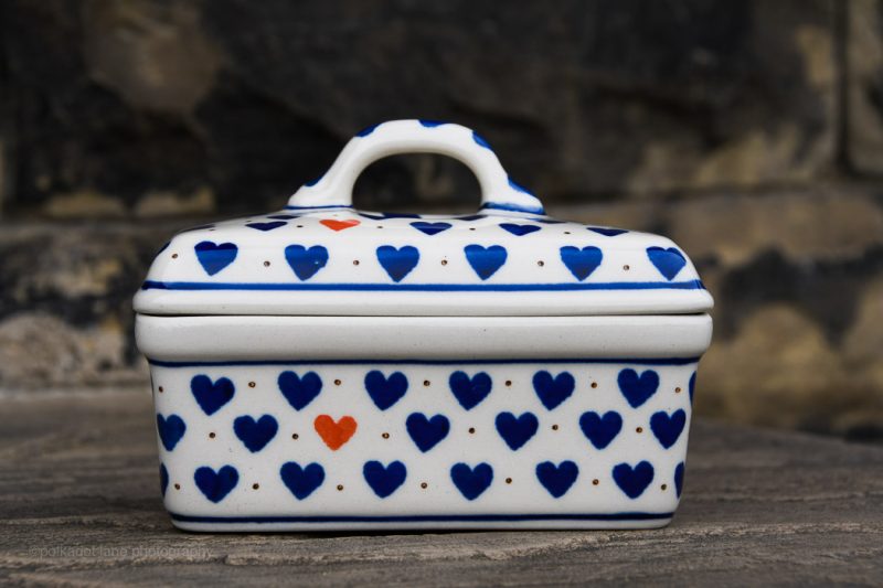 Polish Pottery Small Hearts Pattern Butter Box from Polkadot Lane UK