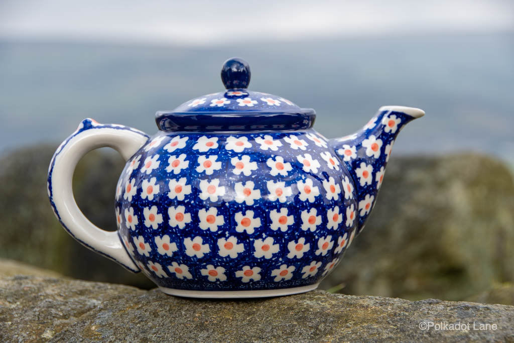 Orange Flower Spot Teapot for Four People Polkadot Lane Polish Pottery