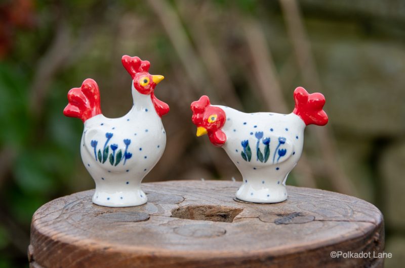 Polish Pottery Flower Spot Salt and Pepper Hens by Ceramika Artystyczna