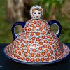 Ditzy Red Flower Cheese Lady by Ceramika Manufaktura Polish Pottery