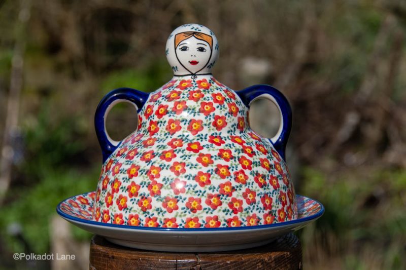Polish Pottery Ditzy Red Flower Cheese Lady from polkadot Lane UK