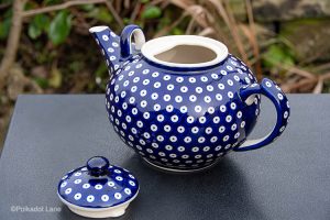 Blue Spotty Polish Pottery Extra Large Teapot from polkadot Lane UK