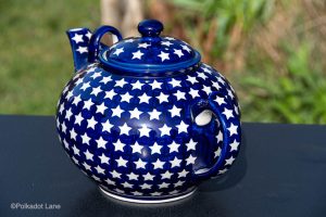 White Stars Extra Large Teapot by Ceramika Manufaktura Polish Pottery