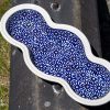 Large Blue Flower Three Section Wavy Shaped Dish from Polkadot Lane Polish Pottery