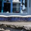 Polish Pottery Three Section Wavy Shaped Dish Large Blue Daisy