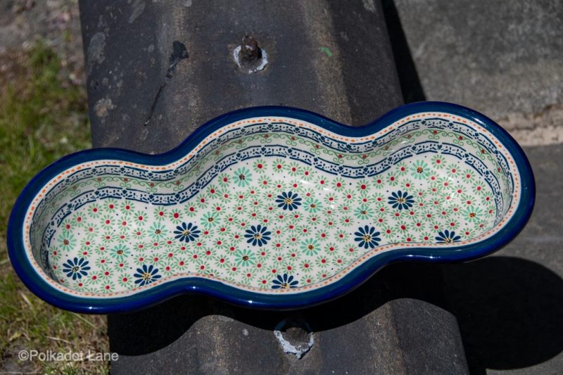 Three Section Wavy Shaped Vintage Flowers Pattern Dish from Polkadot Lane Polish Pottery UK