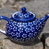 Teapot for Two White Flower on Blue