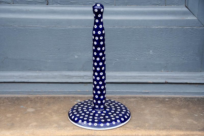 Blue Spotty Polish Pottery Kitchen Roll Holder from Polkadot Lane UK
