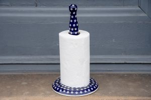 Blue Spotty Kitchen Roll Holder by Ceramika Manufaktura Polish Pottery
