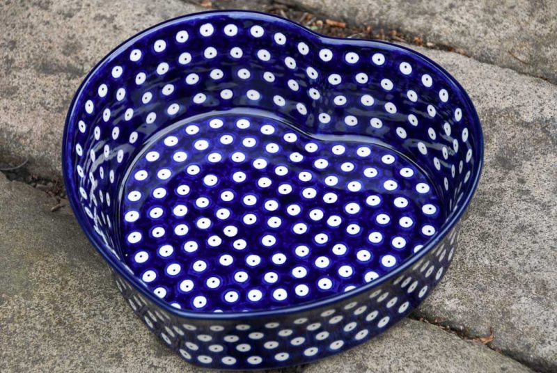 Polish Pottery Polkadot Blue Heart Dish by Ceramika Artystyczna.