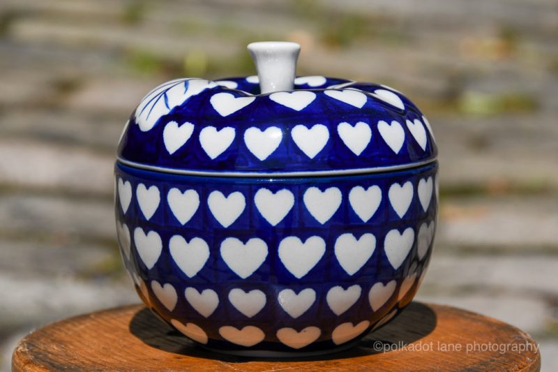 Polish Pottery Hearts Pattern Apple Baker by Ceramika Artystyczna