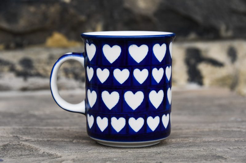 Polish Pottery Hearts Pattern Tea Mug Medium Size by Ceramika Artystyczna