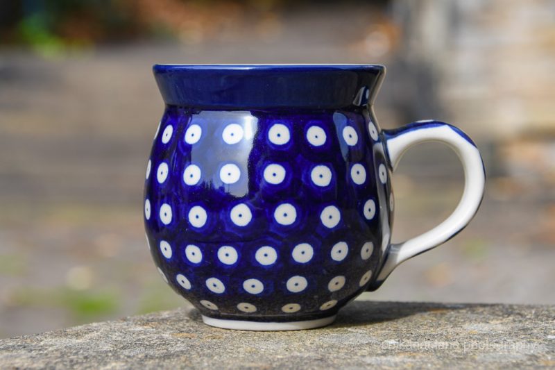 Polish Pottery Medium Size Mug Polkadot Blue pattern by Ceramika Artystyczna