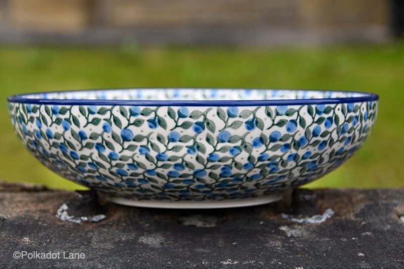 Blue Berry Leaf Salad Bowl by Ceramika Artystyczna Polish Pottery