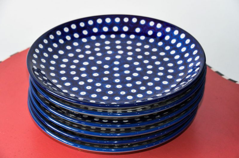 Polkadot Blue set of Six Dinner Plates by Ceramika Artystyczna