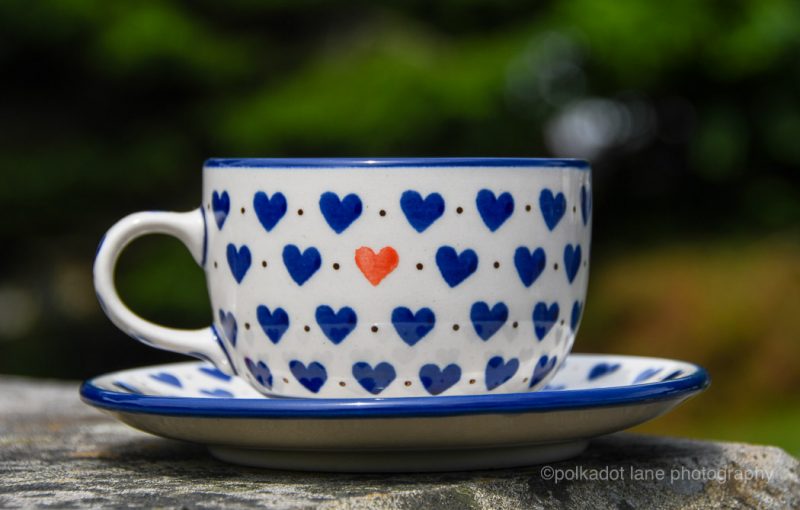 Polish Pottery Cup and Saucer Small Hearts Pattern by Ceramika Artystyczna