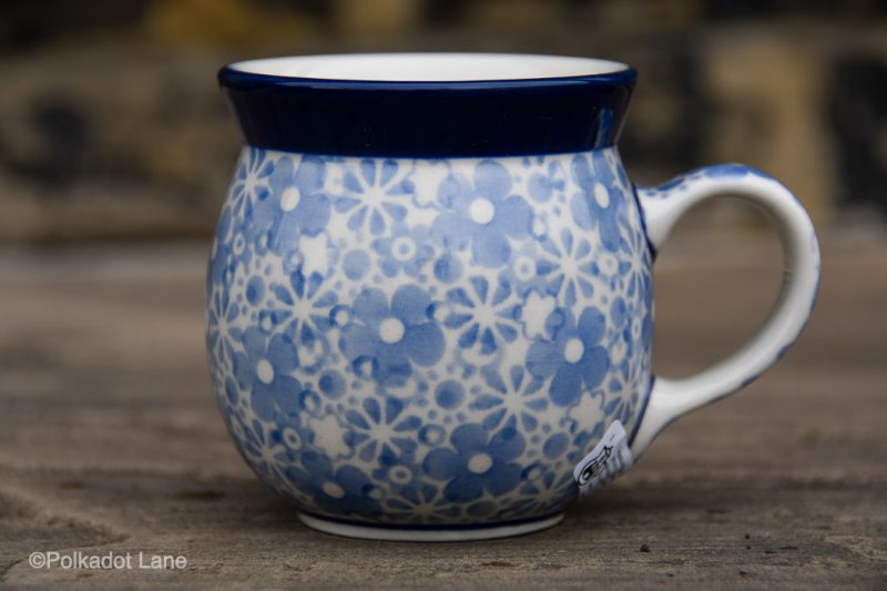 Polish pottery Dusky Blue Flowers Small Mug from Polkadot Lane UK