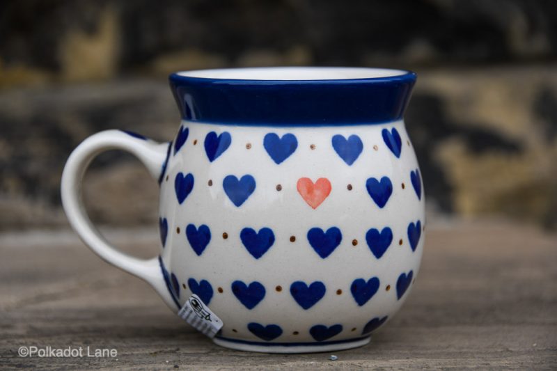 Polish Pottery Small Hearts Pattern Small Mug by Ceramika Artystyczna