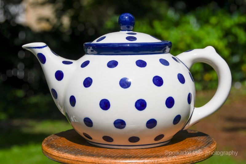 Polish Pottery Blue Spots on White Teapot for Four by Ceramika Artystyczna