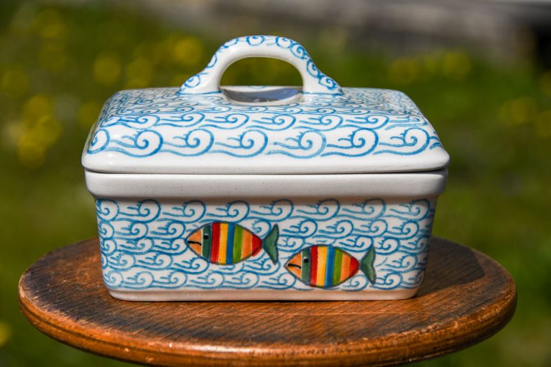 Boleslawiec Polish Pottery Butter Box Fish in the sea pattern