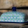 Turquoise Daisy Butter Dish by Ceramika Artystyczna