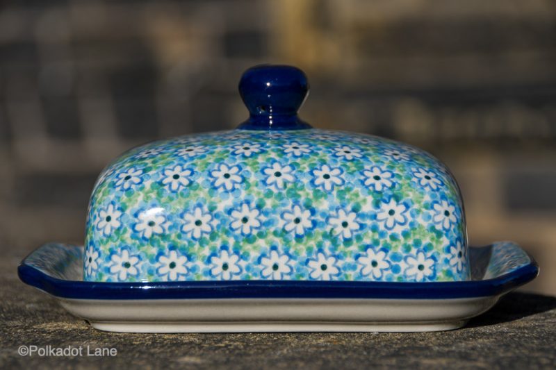 Turquoise Daisy Butter Dish by Ceramika Artystyczna