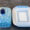 Polish Pottery Turquoise Daisy Butter Dish by Ceramika Artystyczna