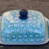 Turquoise Daisy Butter Dish by Ceramika Artystyczna Polish Pottery