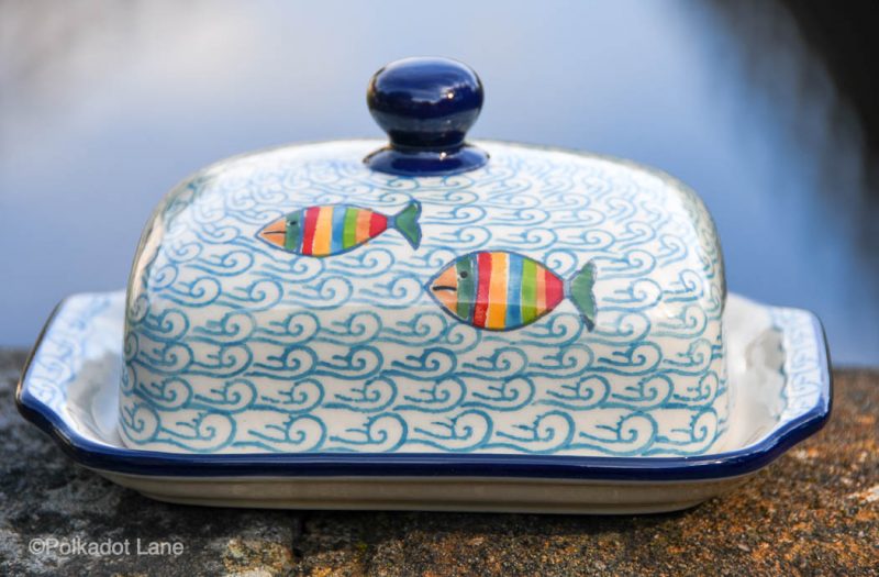 Fish in the Sea Pattern Butter Dish by Ceramika Artystyczna Polish Pottery