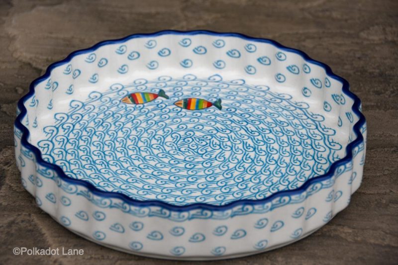 Polish Pottery Fish in the Sea Flan Dish by Ceramika Artystyczna