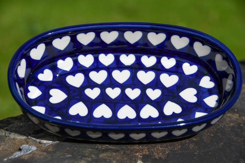 Hearts Pattern Small Oval Serving Dish by Ceramika Artystyczna Polish pottery